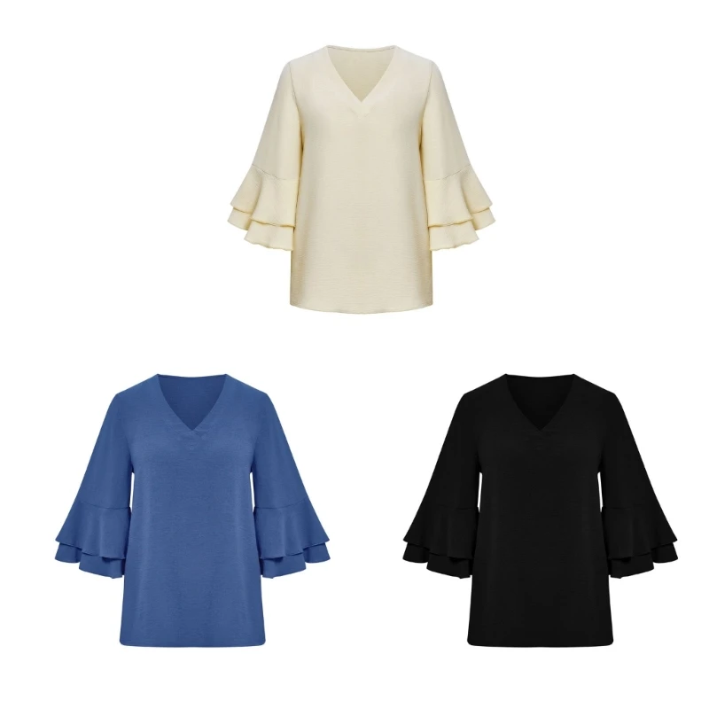 

Женская однотонная блузка с коротким рукавом и V-образным вырезом