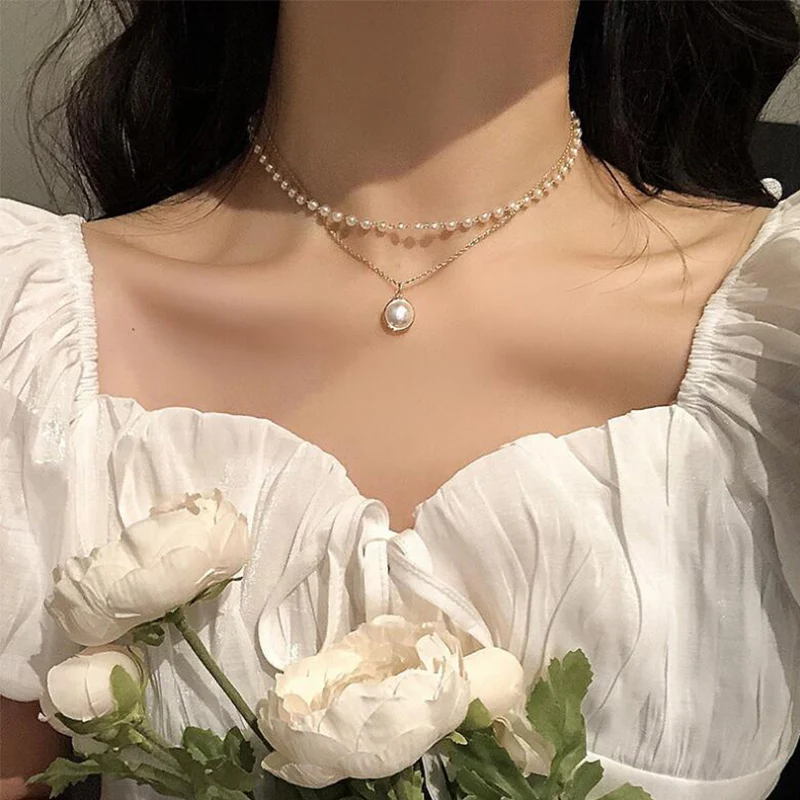 

Double Pearl Necklace Short Clavicle Chain Simple Pearl Pendant Female Niche Design Sense of High-grade Jewelry Chain For Women