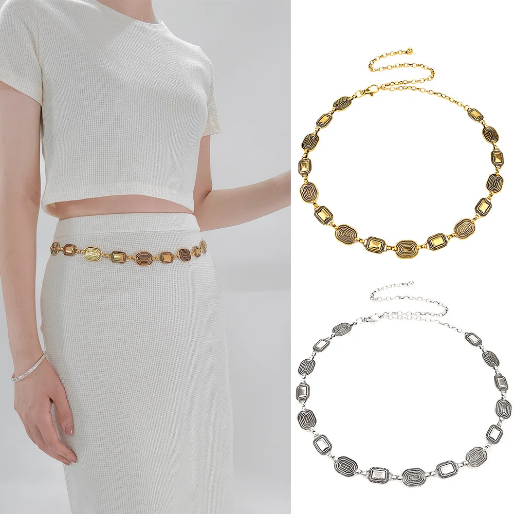 Chain Link Belt/Gold Tone Metallic Vintage Waist Chain Belt Body Chain Jewelry For Women And Girls Western Accessories