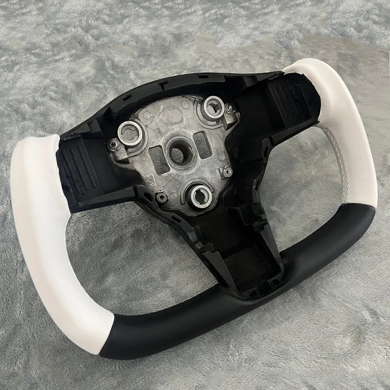 

Customize 350mm Yoke Black and white stitching Nappa leather Steering Wheel For Tesla Model Y Model 3 2017-2023 Racing Handle