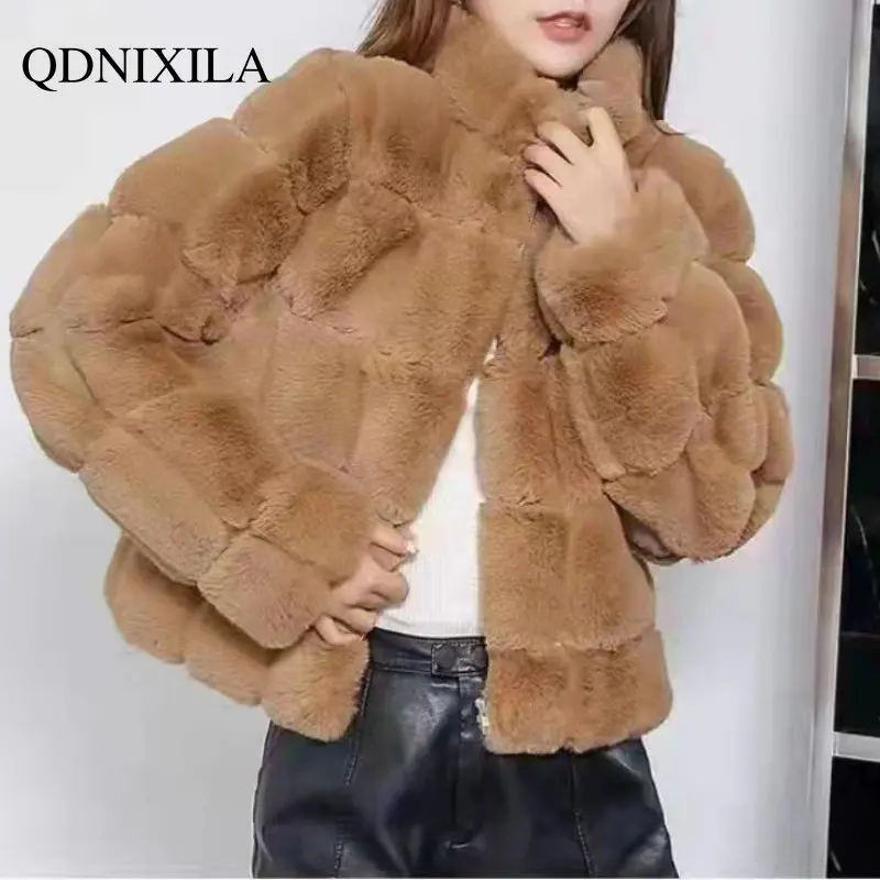2022 Winter Faux Fur Coat  Women's Short Korean Version Loose Imitation Otter Rabbit Hair Coat Long Sleeve Top Fur Coat Women