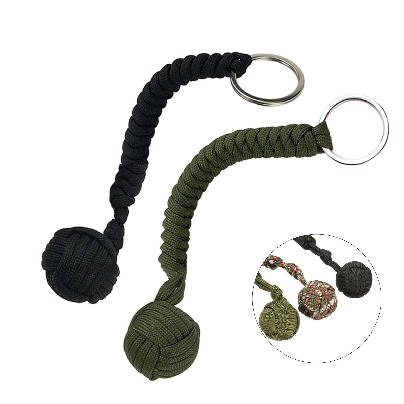 

Black Monkey Fist Steel Ball For Girl Protect Outdoor Security Bearing Self Defense Lanyard Survival Key Chain Broken Windows