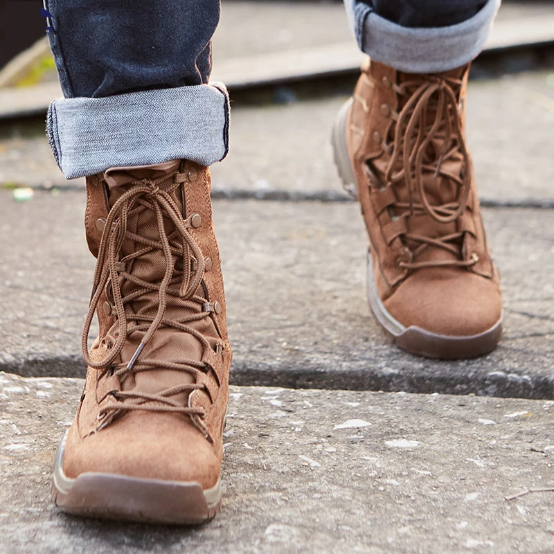 JIEMIAO Men Summer Hiking Boots for Military Combat Training Boot Outdoor Climbing Trekking Boots Breathable Tactical Army Boots