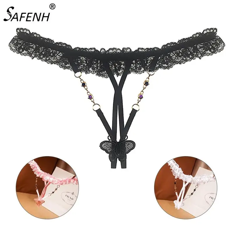 

Женское сексуальное нижнее белье, эротическое нижнее белье с открытой промежностью, женские кружевные трусики без промежности с бабочкой, ...
