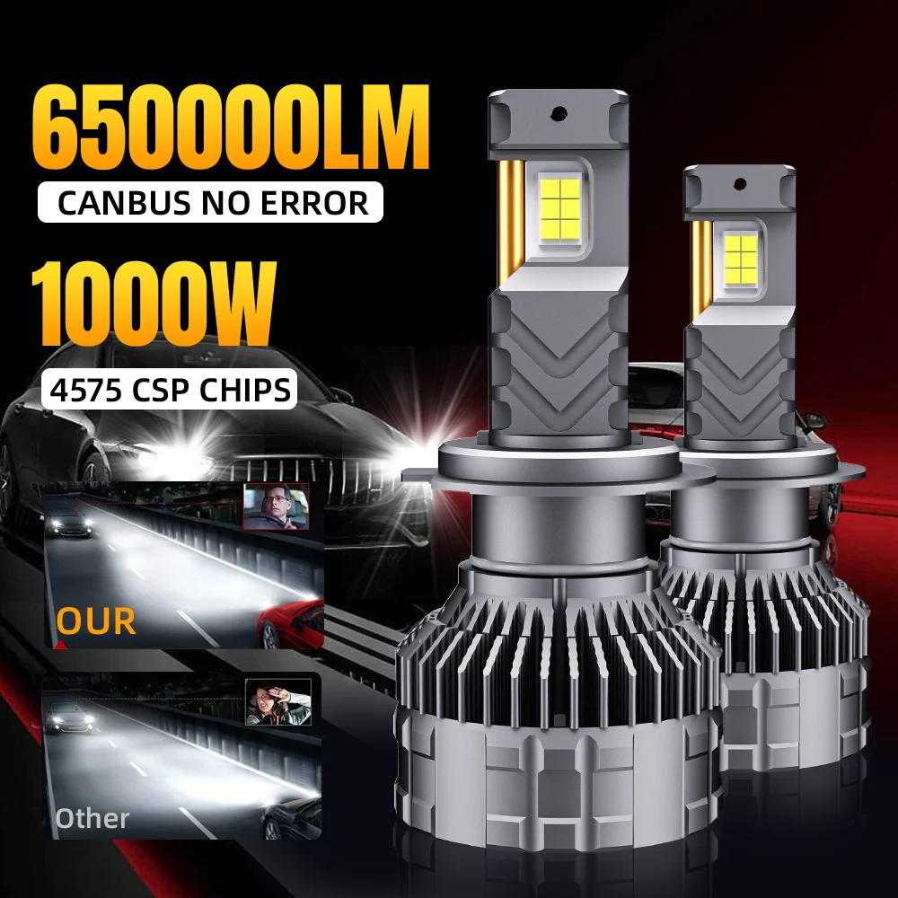 2шт H7 LED H11 H4 Hi/Lo H1 H3 Светодиодные фонари для автомобиля Супер яркие 800 Вт 500000 LM H13 9005
