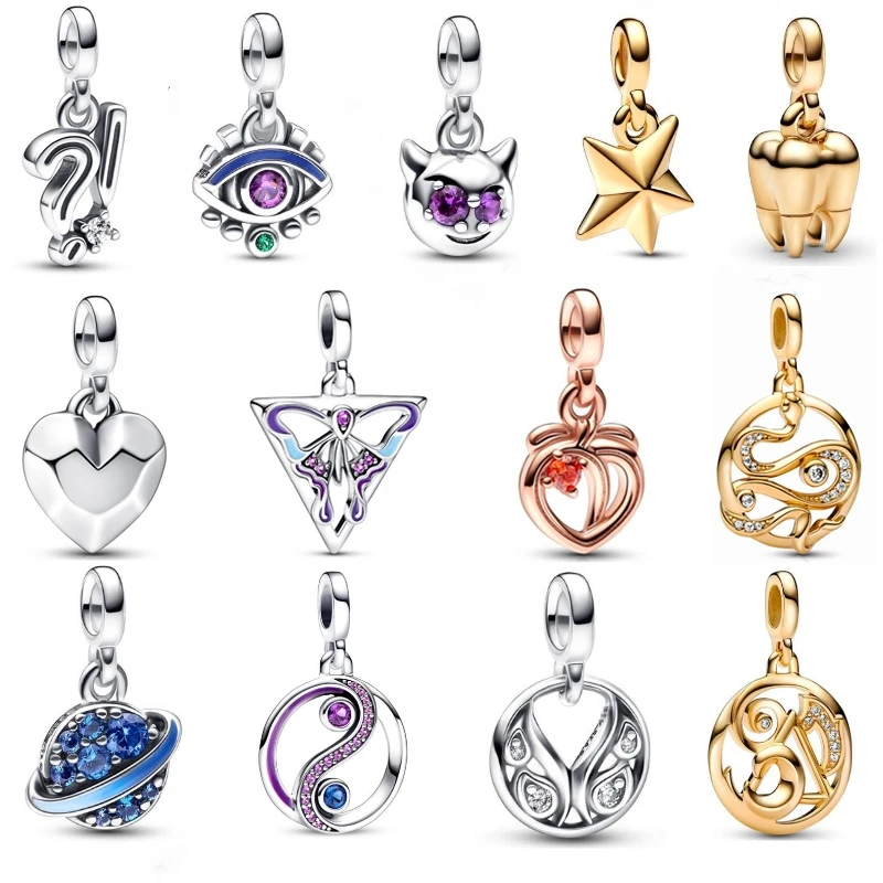 

Новинка 2022, 100% 925 пробы, серебряная Рождественская коллекция, граненые звезды, зубы, персик, подвеска, змея, элементы, подвески