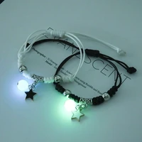 new 2 pieceset fashion luminous moon star bracelet couple adjustable braided rope pairing friend bracelet love gift jewelry