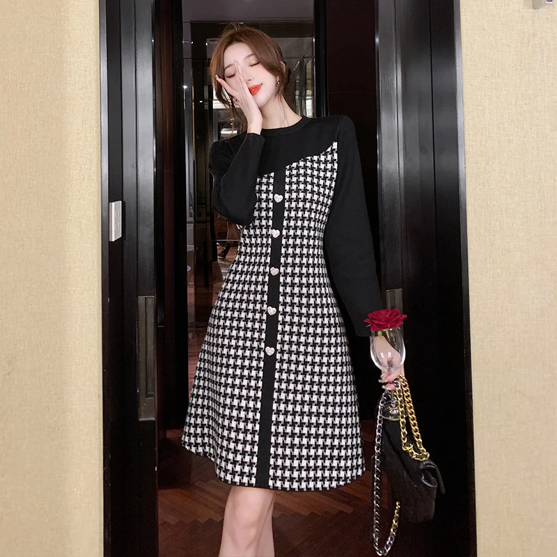 

Knitted dress for women 2020 new autumn temperament senior sense long sleeve medium long style westernized bottomed