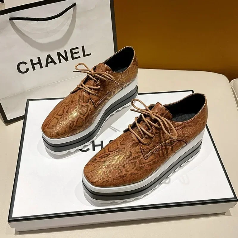 Женские мокасины на плоской подошве туфли-лоферы платформе со шнуровкой большой