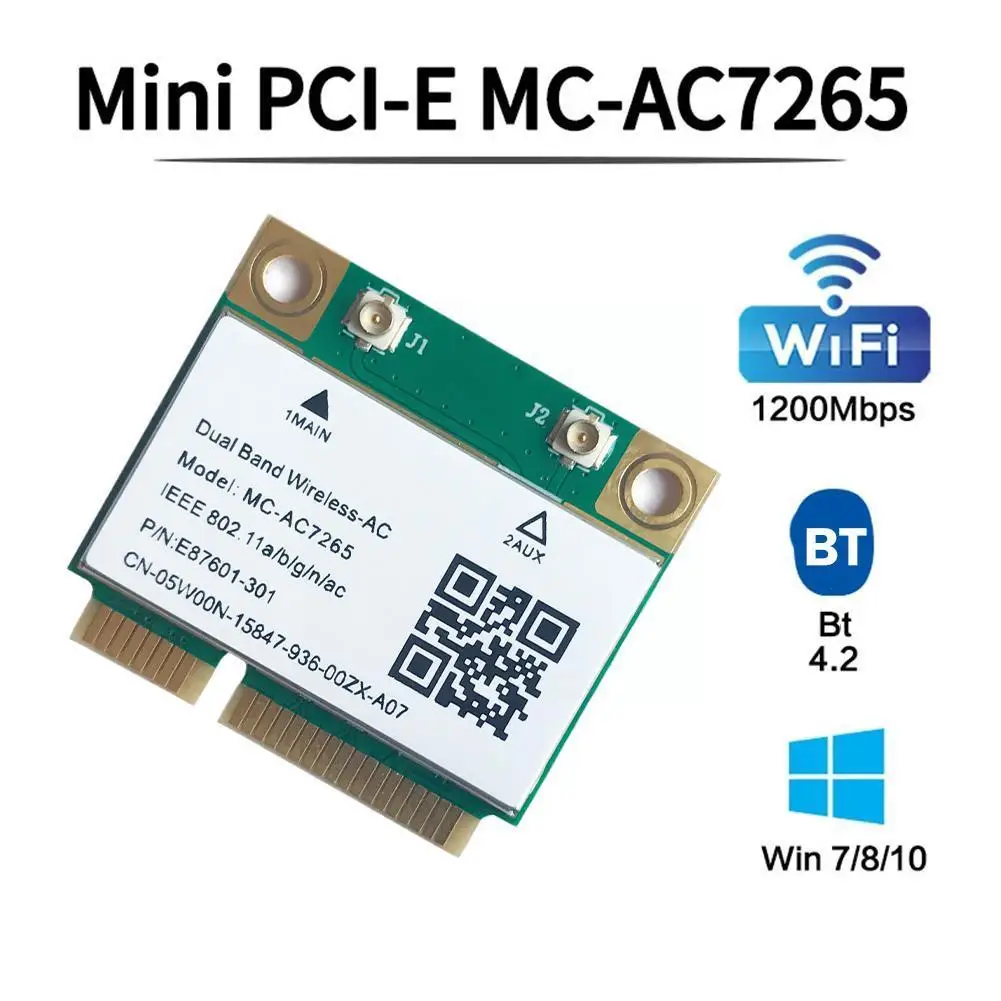 

Wifi 5 1200Mbps Bluetooth 4.2 Half Mini PCI-E Wifi Card MC-AC7265 Wireless Intel 7265 802.11ac 2.4G 5Ghz For Laptop Than 72 U1N9
