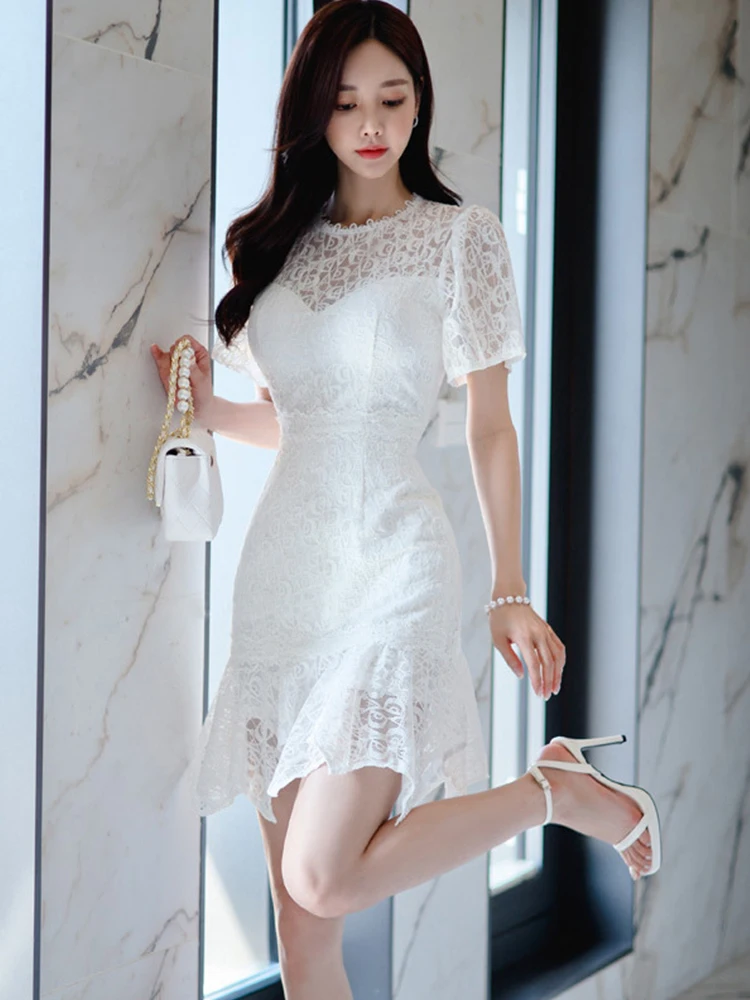 Элегантное женское вечернее платье в Корейском стиле милое кружевное