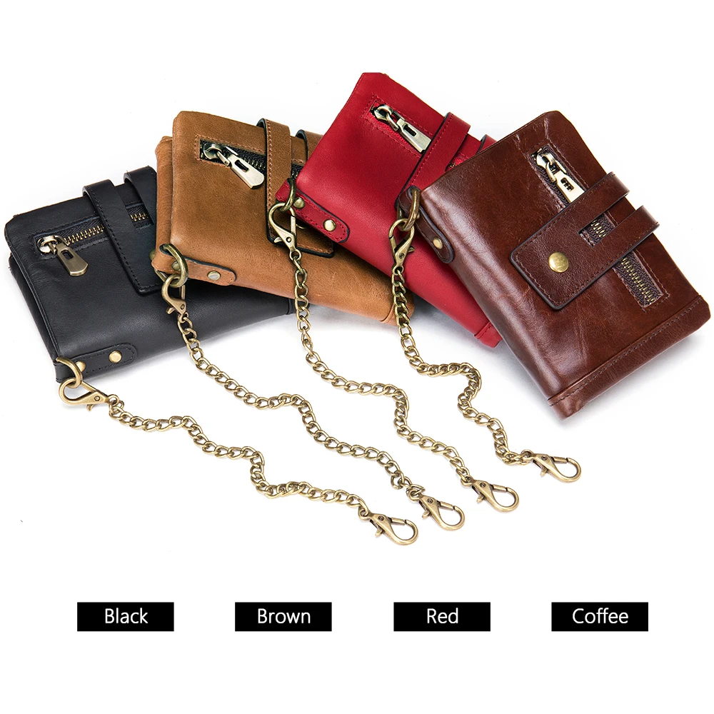 Мужской кошелек MVA с цепочкой из натуральной кожи двойной складной бумажник на