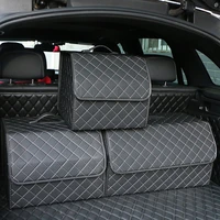 collapsible car trunk storage bag organizer with lid portable car storage stowing tidying pu leather auto trunk box organizer