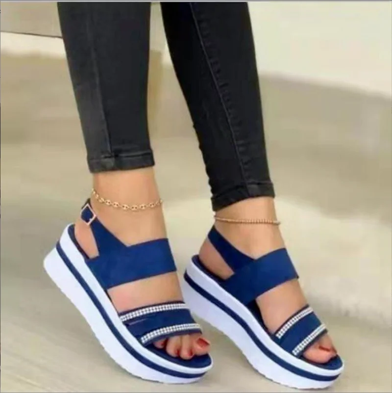 

WHNB Women's Shoes Summer Rhinestones Ladies Platform Wedge Shoes Ladies Sandals Buckle Non-slip Beach Sandals Plus Size 35~43