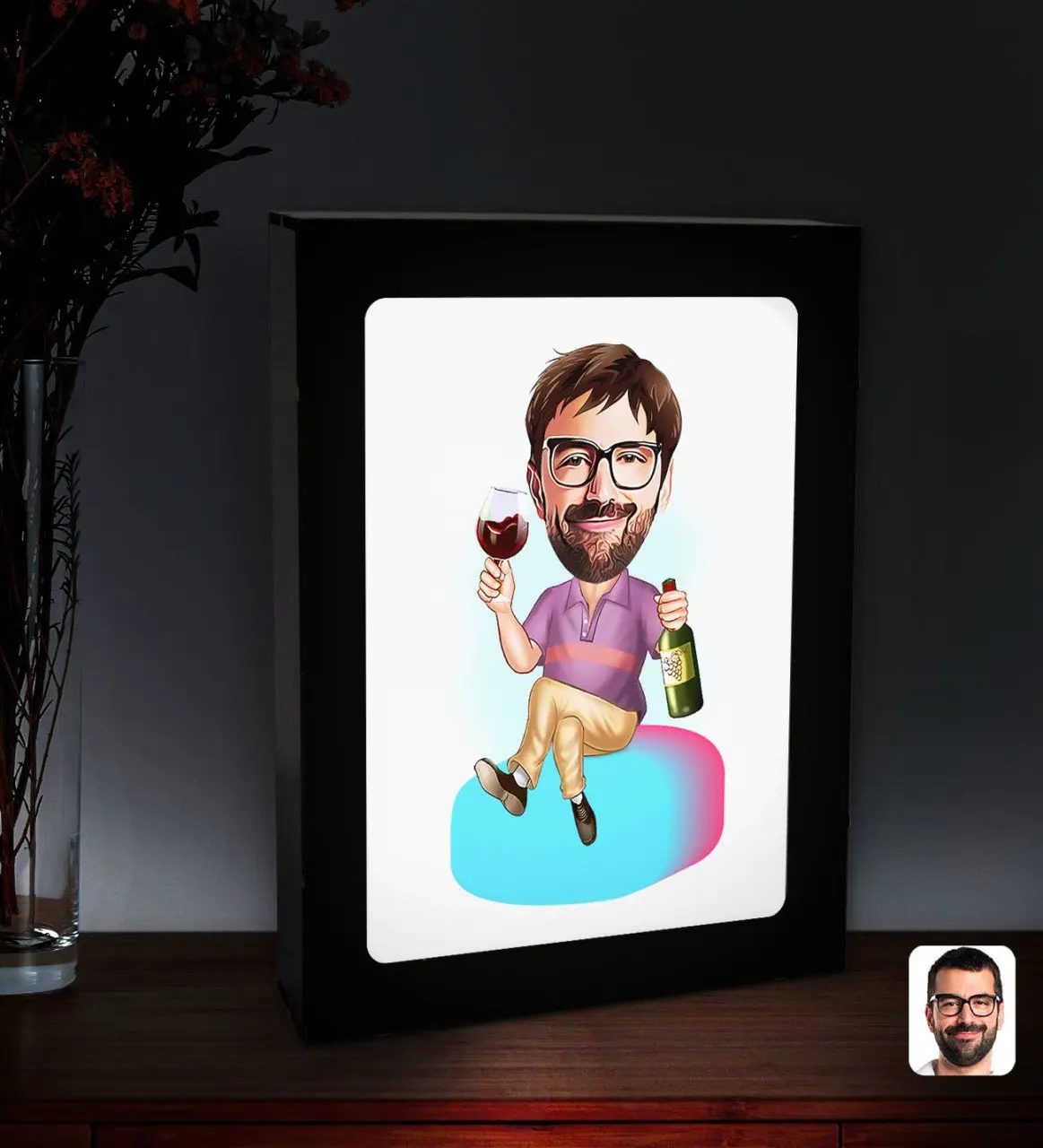 

Personalized Men 'S Caricature Of Led Lighted Wood Picture Çerçevesi-2