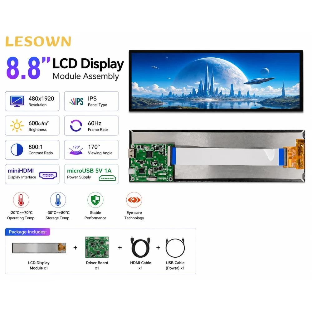 Фото LESOWN 8.8-дюймовая система дисплейных экранов с готовой к работе матрицей Full View 480x1920 и входом MiniHDTV №1