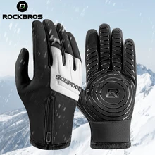 ROCKBROS Winter Warm Gloves Touch screen Cycling Gloves Full Finger MTB Bike Gloves Non Slip Silicone Palm Thermal Ski Gloves