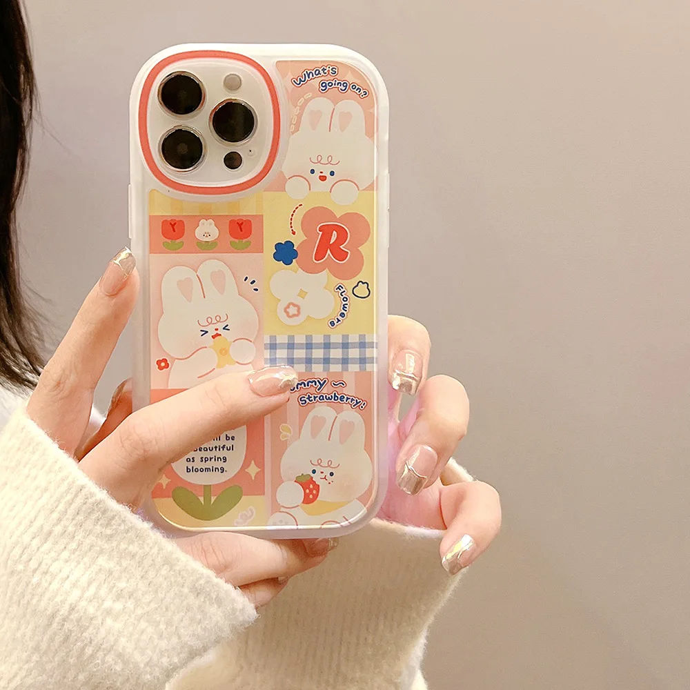 Cartoon Splicing Pink Rabbit Phone Case For iphone 14 13 12 11 Pro Max X XR XSMAX 7 8 Plus SE TPU Case Cover New Products
