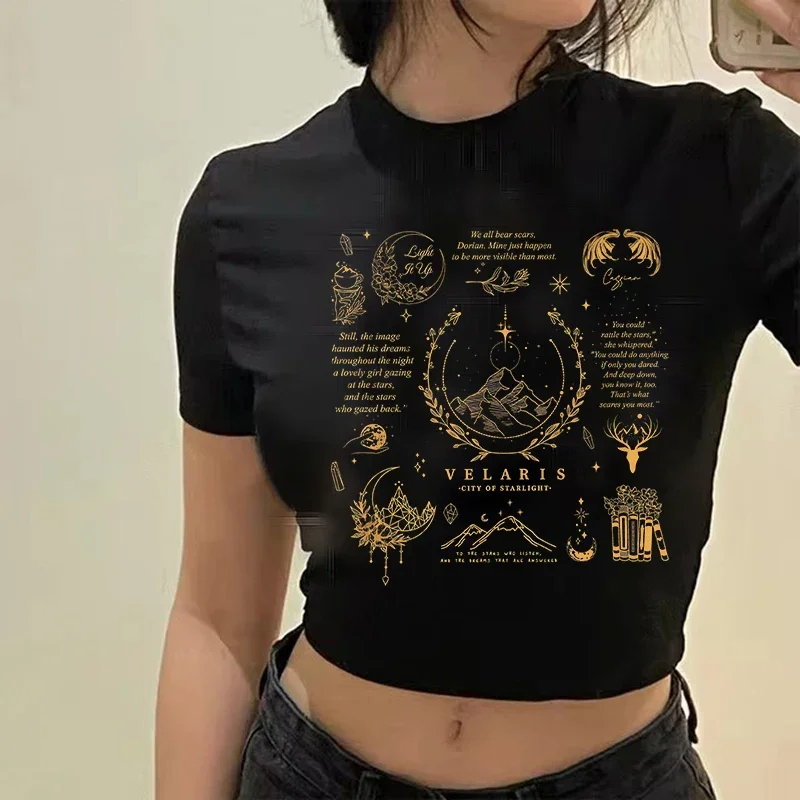 Acotar Velaris Y2k женский короткий топ с графическим рисунком 2000s женская готическая
