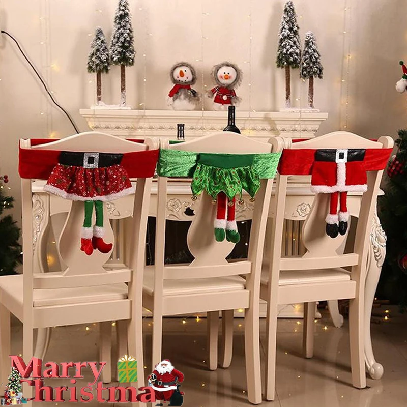 

Merry Christmas Chair Cover Santa Claus Snowman Printed Dining Chair Slipcovers For Home Table Party Decor Christmas Decoration