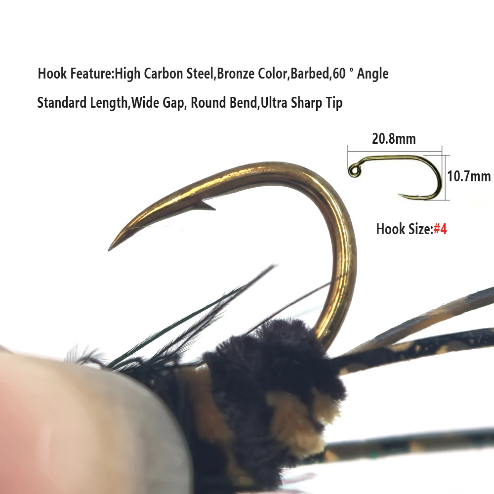 Фото ICERIO 4 шт. пояс Stonefly Bug Jig Fly латунная головка из бисера резиновые ножки синель Boday большая нимфа нахлыстовая приманка для ловли форели №3