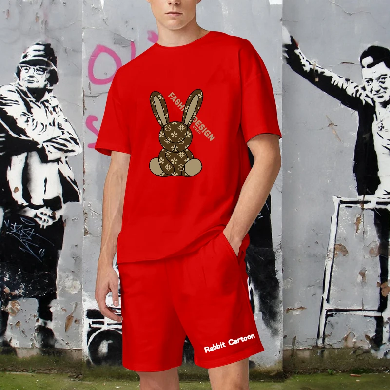 Men Tracksuit 2 Piece Set Summer Printed Round Neck T-Shirt Casual Beach Shorts Sports Suits Fashion Luxury Male Clothing