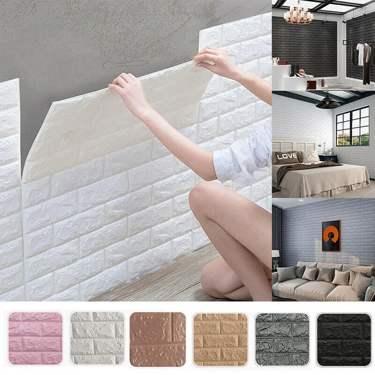 

10Pcs 3D Three-dimensional Wall Stickers Living Room Bedroom Decorative Tile Stickers Self-adhesive Waterproof Wall Stickers