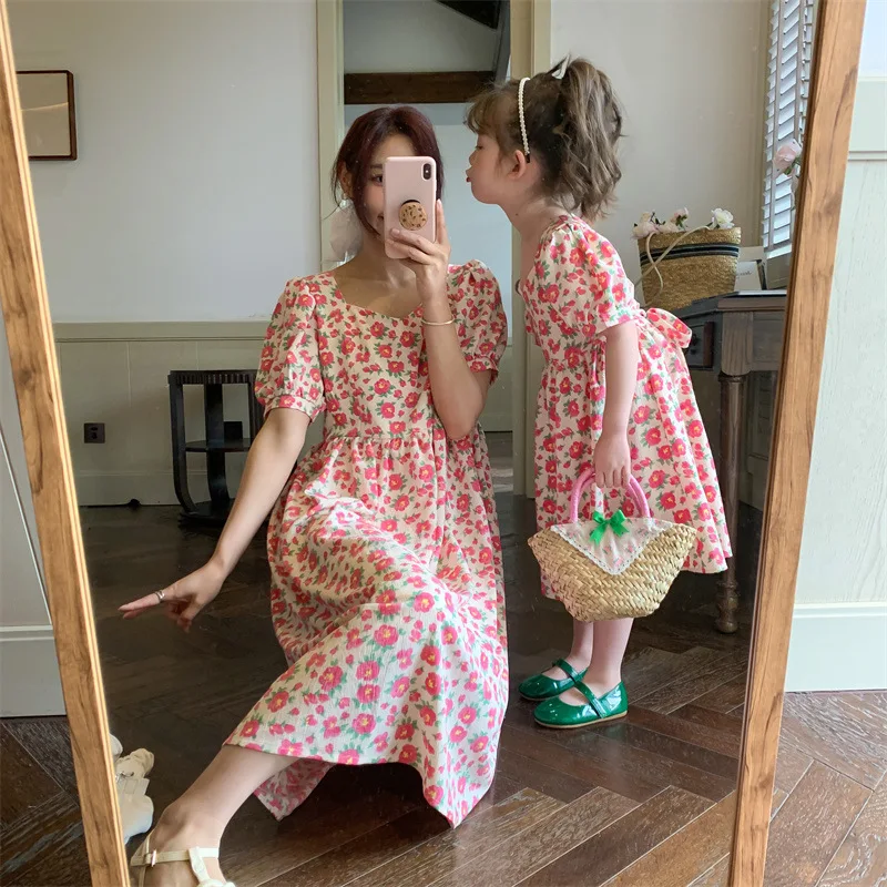 

Mom Daughter Summer Dress 2022 Parent-Child Matching Floral Pattern Dresses For Girls Women's Clothing Mother And Baby Clothes