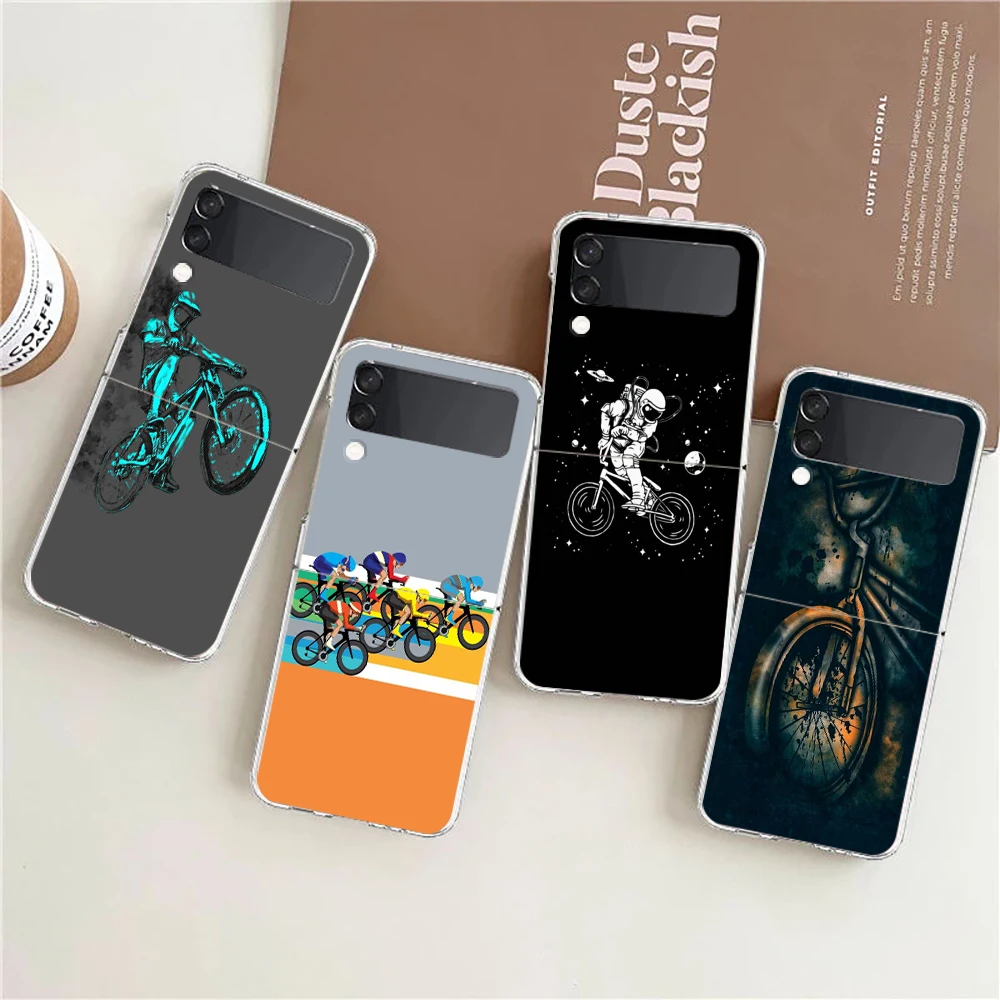 

Bicycle Bike Sport For Samsung Galaxy Z flip 4 Bag Transparent Phone Cover For Galaxy Z Flip 3 Case Shockproof Hard PC Shell Cap