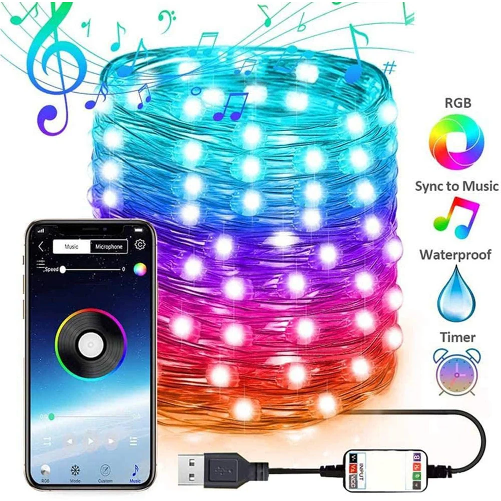 

2-30M USB Christmas Tree Led String Lights with Smart Bluetooth App Remote Control Christmas Home Decor Fairy Lights Garland