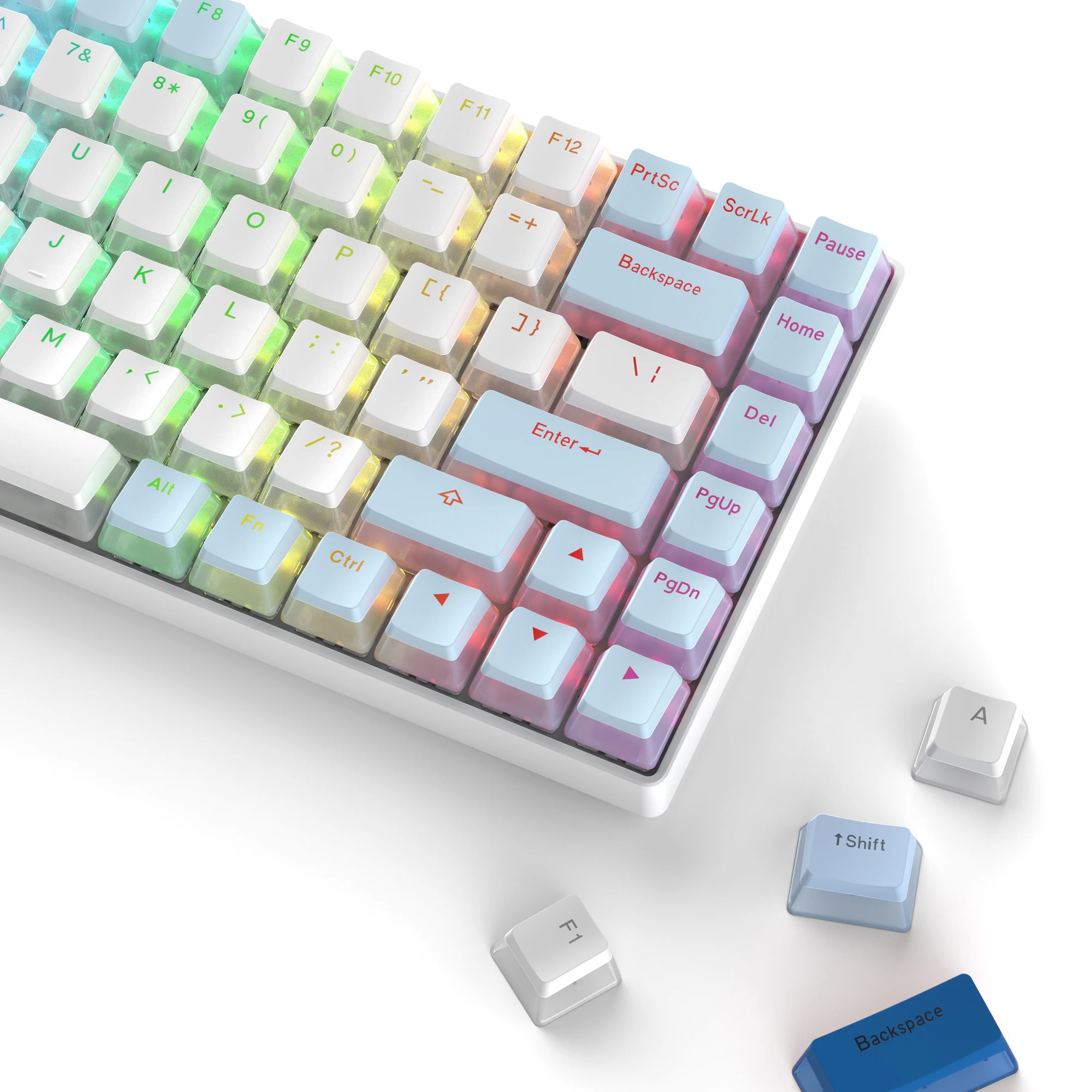 Набор 165 клавиш Pudding PBT Keycaps Double Shot Blue White OEM Profile Customs Keycap для 100% 75% 65% 60% механической