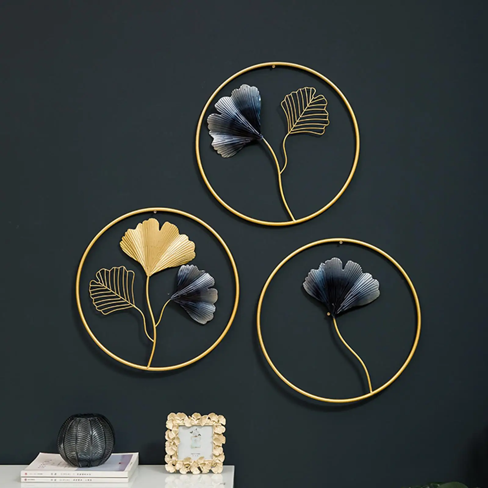 

Modern Wall Decoration Ginkgo Leaf Colored Metal Sofa Metal Wall Art Home Decor Office Art Bedroom Three Leaves Living Room