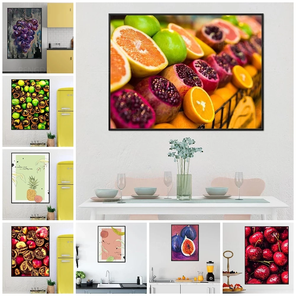 

No Frame Pictures Prints Modular Food Cherry Strawberry Grape Fruit Poster Nordic Canvas Painting Home Decoration Room Wall Art