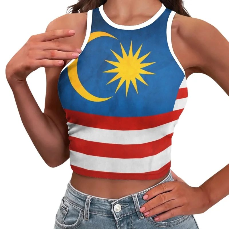 

Malaysia Flag Pattern Women Tank Tops Adults Sleeveless Crop Top Streetwear Holiday Off Shouldr Sexy Female Tube Tops Clothing