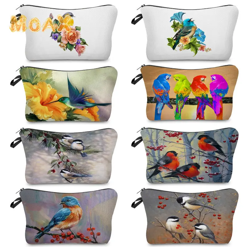 

Bird Print Cosmetic Bag Women's Portable Travel Makeup Bags Teacher Custom Gift Kids Zipper Purse Lady Organizer Toiletry Bags