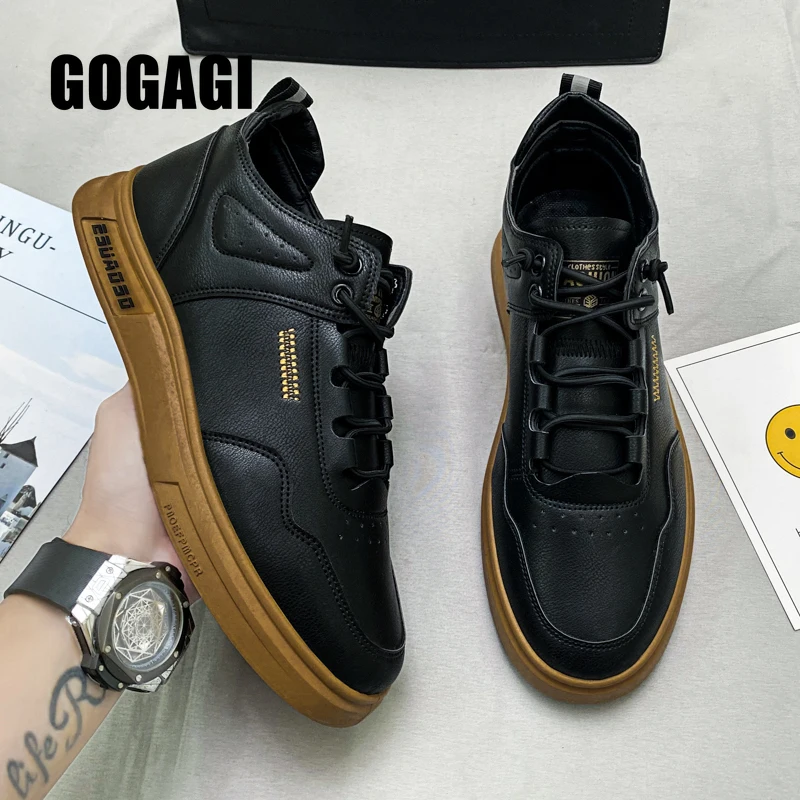 

Men Casual Shoes Leather Sneakers Trend Shoes Breathable Mens Sneakers Non-slip Fashion Footwear Men Vulcanized Shoes Size 39-44