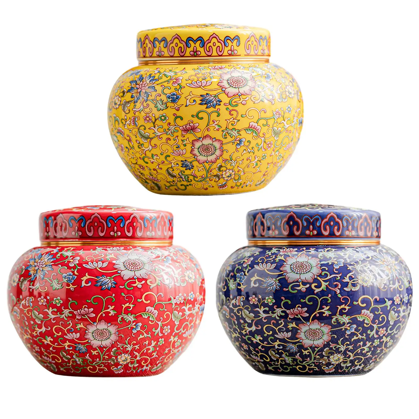 

Ginger Jar with Lid Table Centerpiece Artwork Enamel Craft Collection Flower
