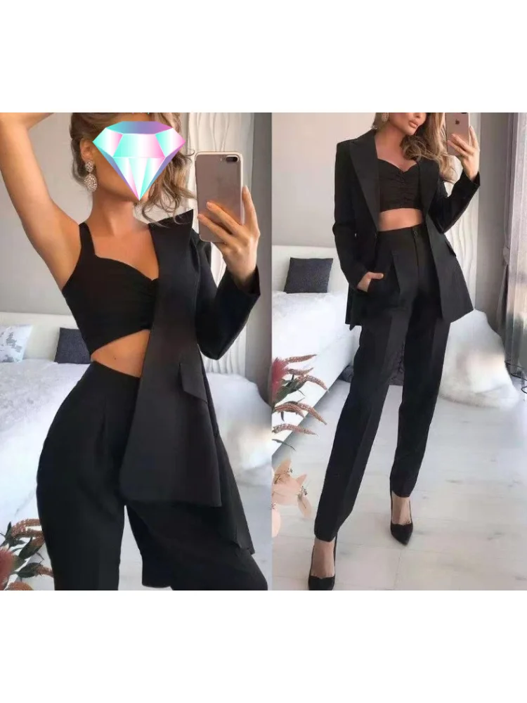 Two Piece Set for Women New In Long Sleeve Small Suit Loose Commuting Solid Color Three Piece Set Women Formal Pant Suit Set