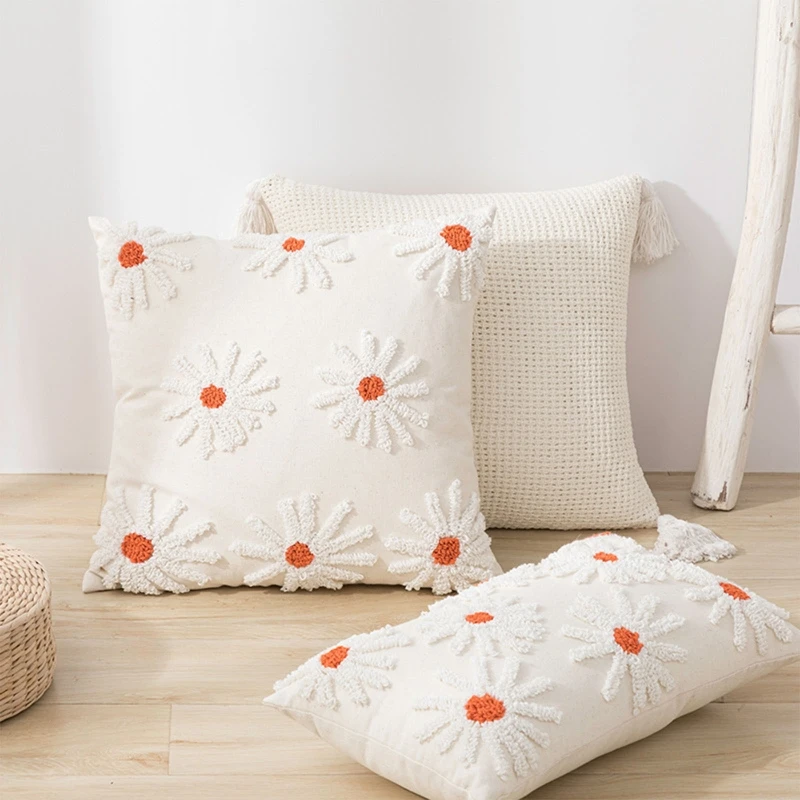 

Наволочка для подушки декоративная Скандинавская Цветочная стеганая Подушка Чехол с кисточкой чехол для дивана