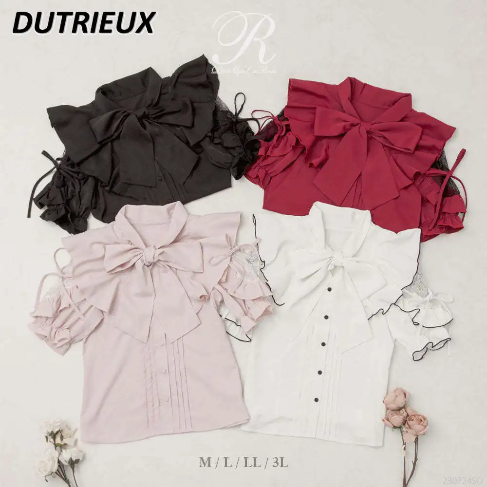 

Summer New Versatile Japanese Style Shirt Sweet Short Sleeve Top Lace Bow Tie Solid Color Cute Princess Blouse Camisas
