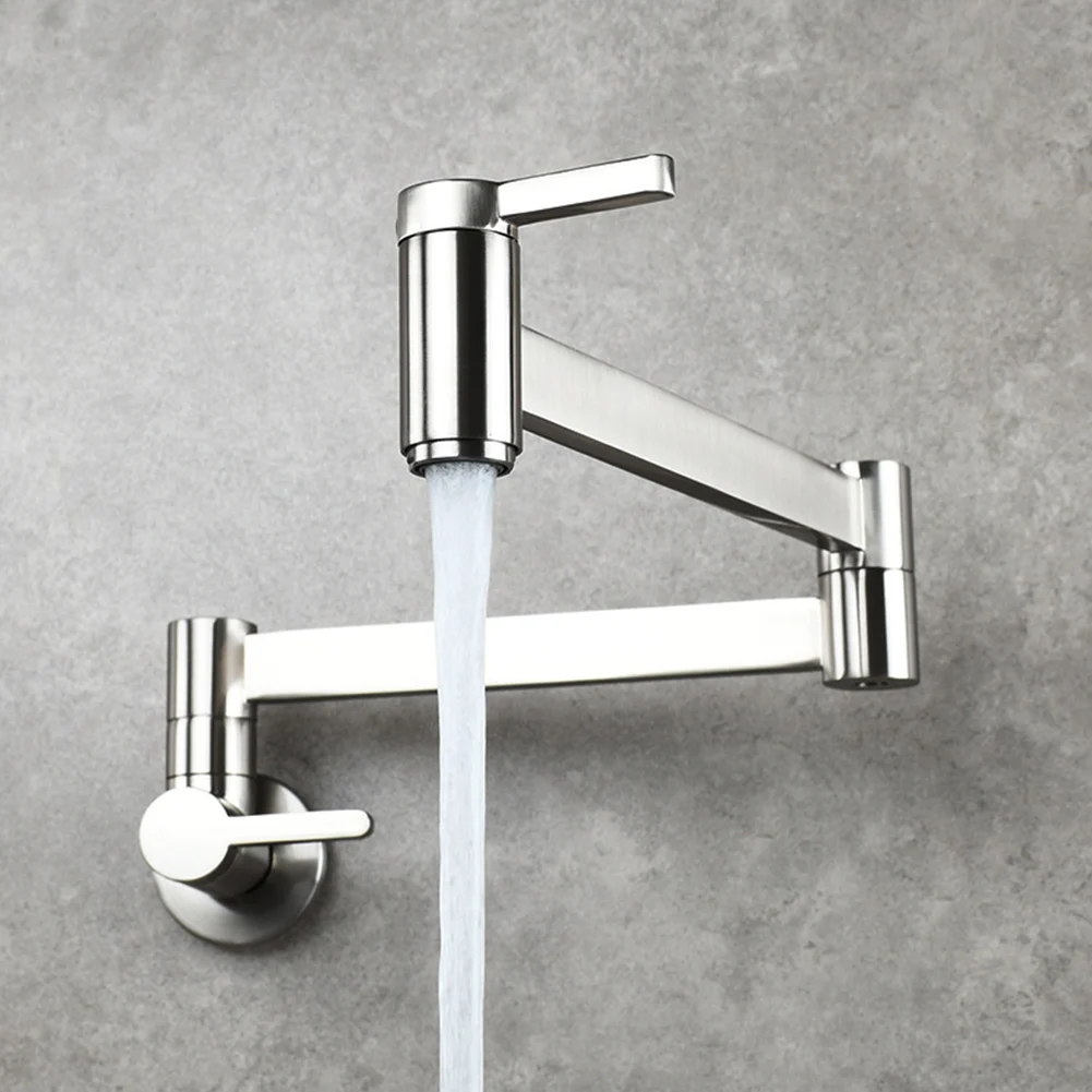 

Basin Tap Kitchen Faucet Bathroom Modern Pot Filler Spout Splash Proof Wall Mount Brass Folding Arm Double Switch Sink