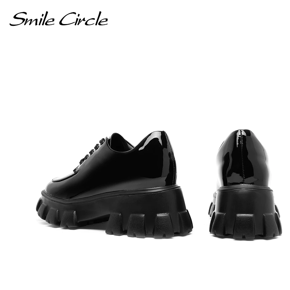 Smile Circle/туфли на плоской платформе Женская обувь из лакированной кожи шнуровке