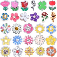 20pcslot flower style rose sunflower tulip with rhinestones accessories enamel charm fit floating glass locket jewelry making