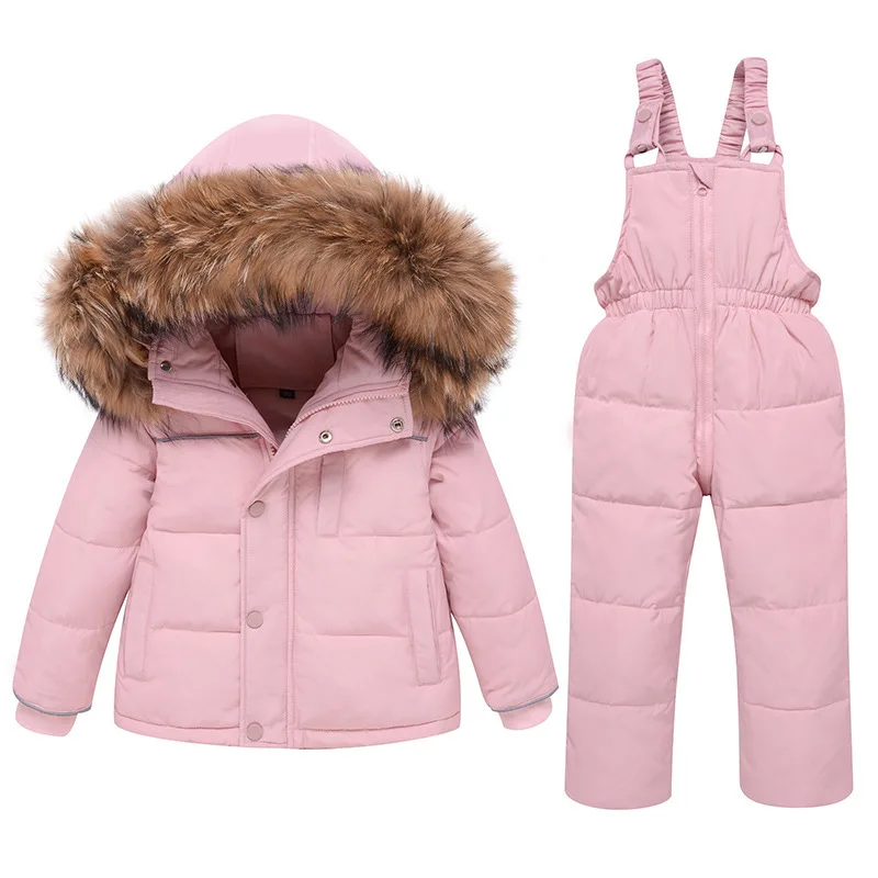 Children Snowsuit Winter Baby Down Jacket Jumpsuit Parka Real Fur Hooded Boy Overalls Warm Kids Coat Girl Clothing Set TZ504