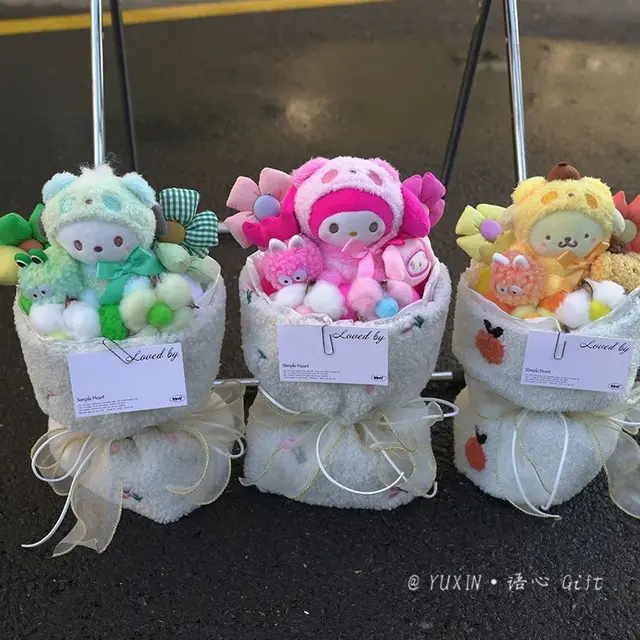Sanrio Kawaii Cartoon Doll Bouquet Kuromi, Cinnamoroll, My Melody, Pompompurin, & Hello Kitty 5