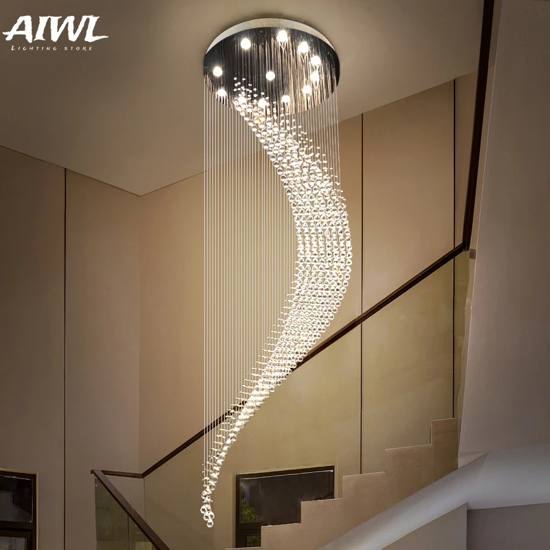 

Modern Staircase Chandelier Crystals Luxury Spiral Design Hall Ceiling Lights Fixture Living Dining Room Suspension Cristal Lamp