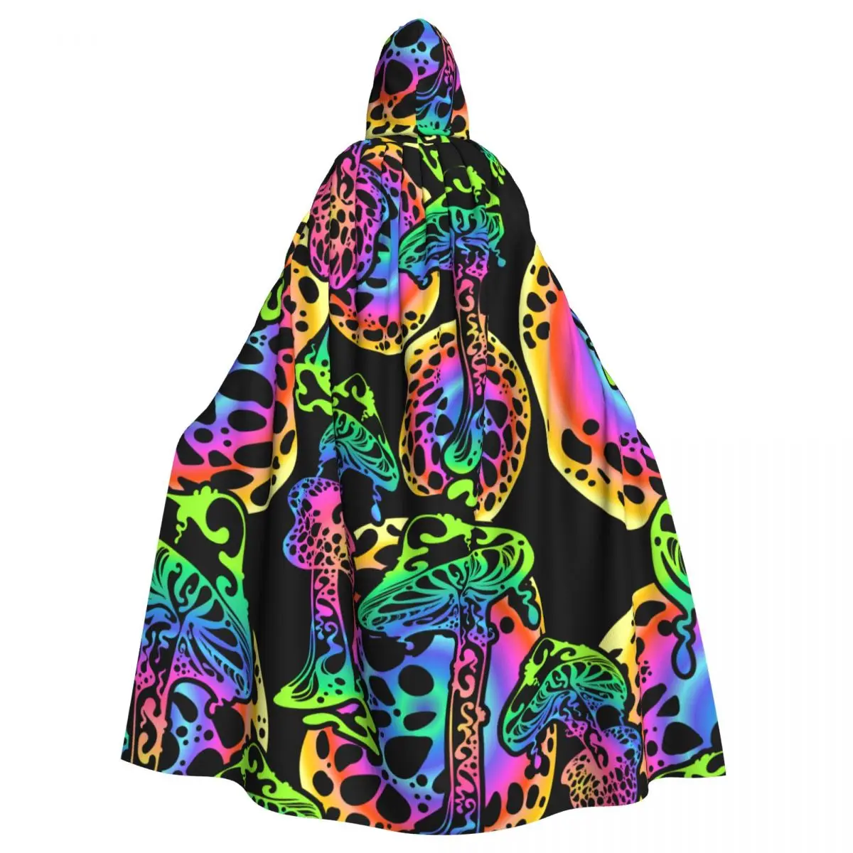 

Adult Cloak Cape Hooded Psychedelic Magic Glowing Mushrooms Medieval Costume Witch Wicca Vampire Elf Purim Carnival Party
