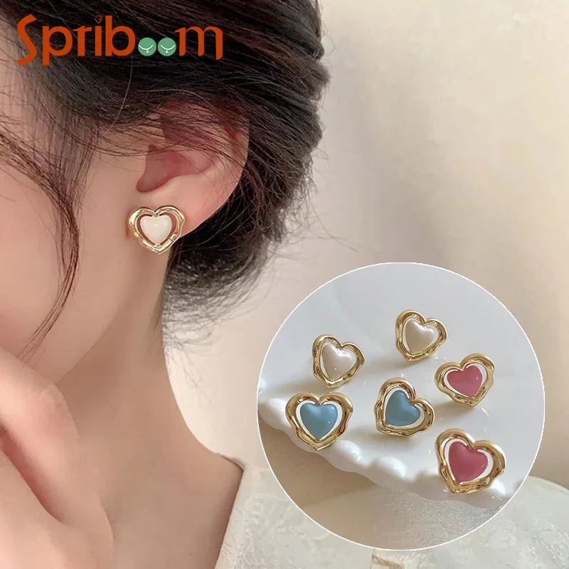 

Korean Love Heart Stud Earrings for Women 2023 Trendy Girls Earring Aesthetic Jewelry Party Accessories Female Gifts