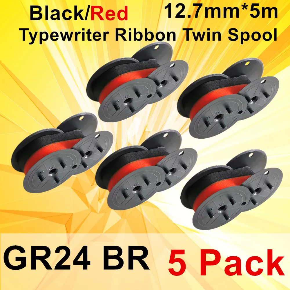 

5PK GR24 Ink Ribbon Typewriter Ribbon Twin Spool Typewriter RB-02-A Red and Black Twin Spool for DR-120TM 210TM 12.7mm