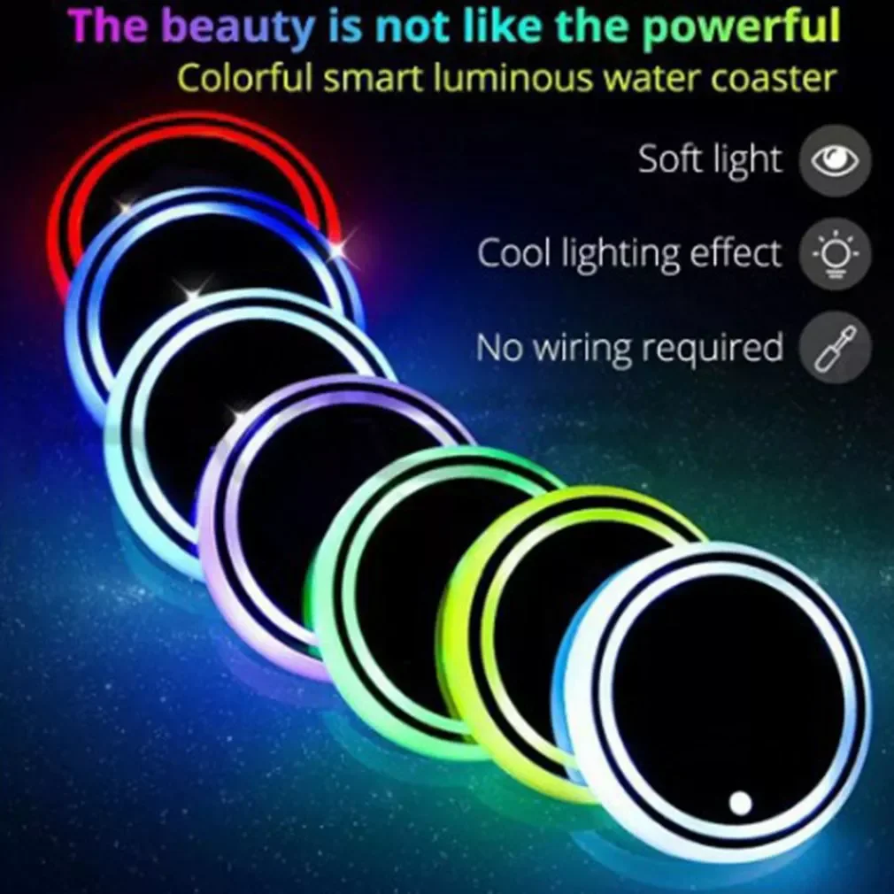 

7 Colors Car LED Cup Holder Light Mats Car Coasters Bottle Light Sensor Vibration Atmosphere Light Constellation LED Cup Holder